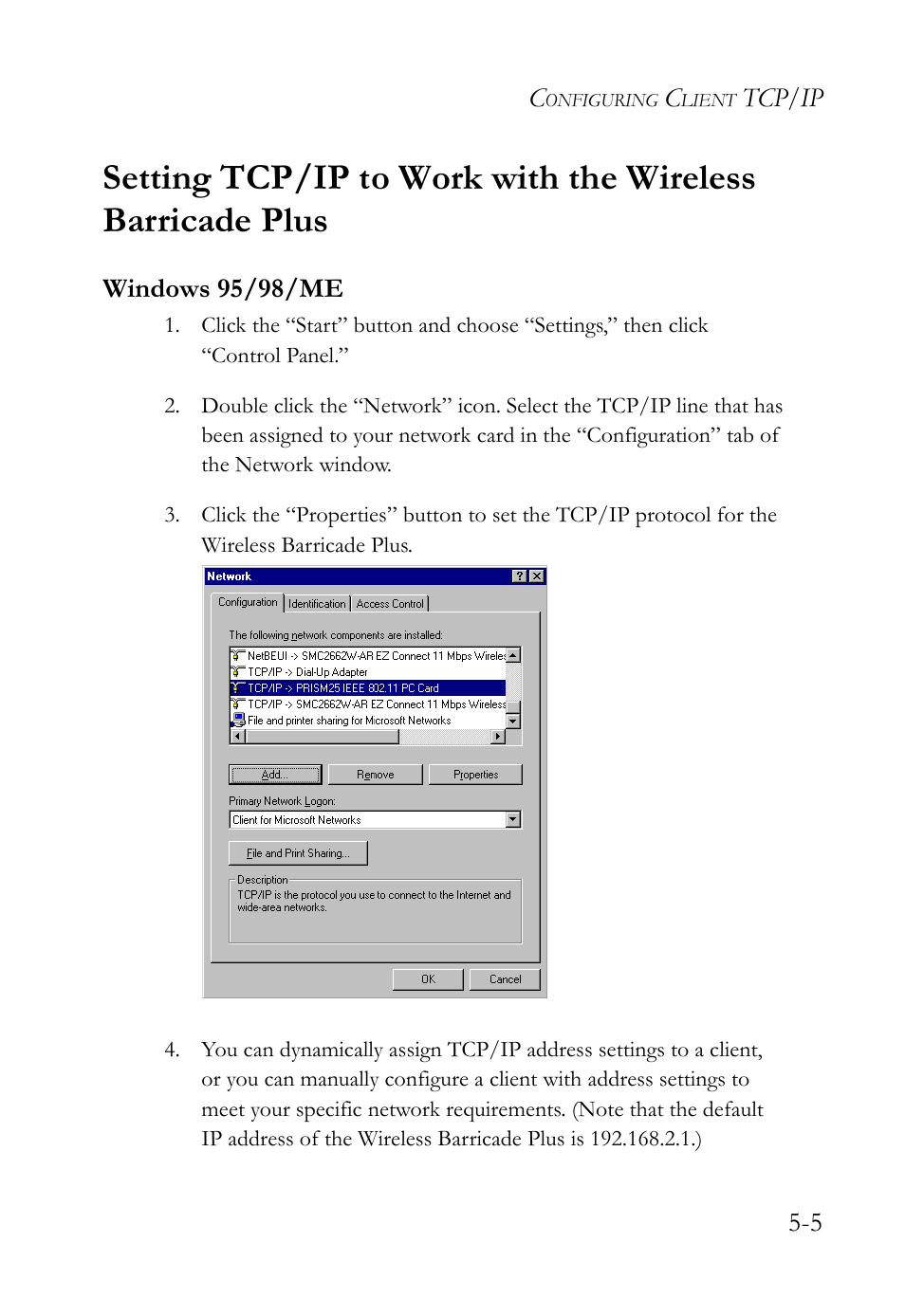 Windows 95/98/me, Windows 95/ 98/me -5 | SMC Networks SMC Barricade Plus SMC7004WFW User Manual | Page 87 / 146