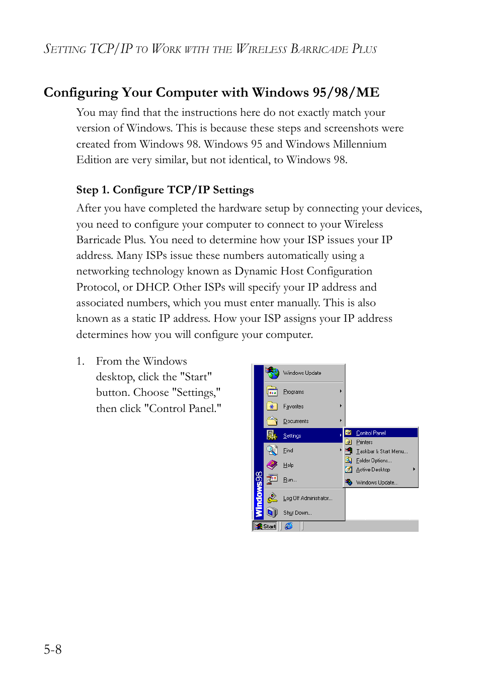 Configuring your computer with windows 95/98/me, Configuring your computer with windows 95/98/me -8, Tcp/ip | SMC Networks SMC Barricade Plus SMC7004WFW User Manual | Page 90 / 146