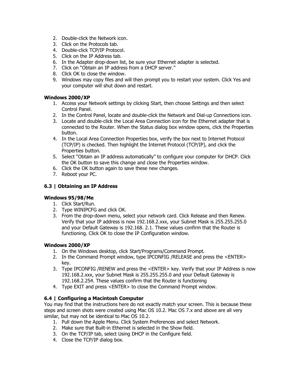 Obtaining an ip address, Configuring macintosh computer | SMC Networks SMC Barricade Plus SMCBR18VPN User Manual | Page 10 / 73