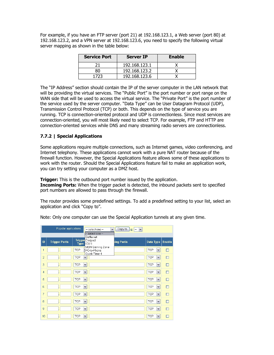 Special applications | SMC Networks SMC Barricade Plus SMCBR18VPN User Manual | Page 29 / 73