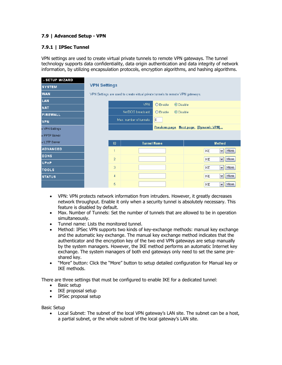 Advanced - vpn, Ipsec tunnel | SMC Networks SMC Barricade Plus SMCBR18VPN User Manual | Page 35 / 73