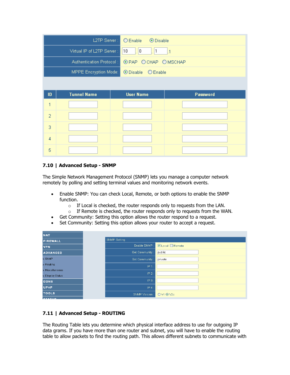 Advanced - snmp, Advanced - routing | SMC Networks SMC Barricade Plus SMCBR18VPN User Manual | Page 41 / 73