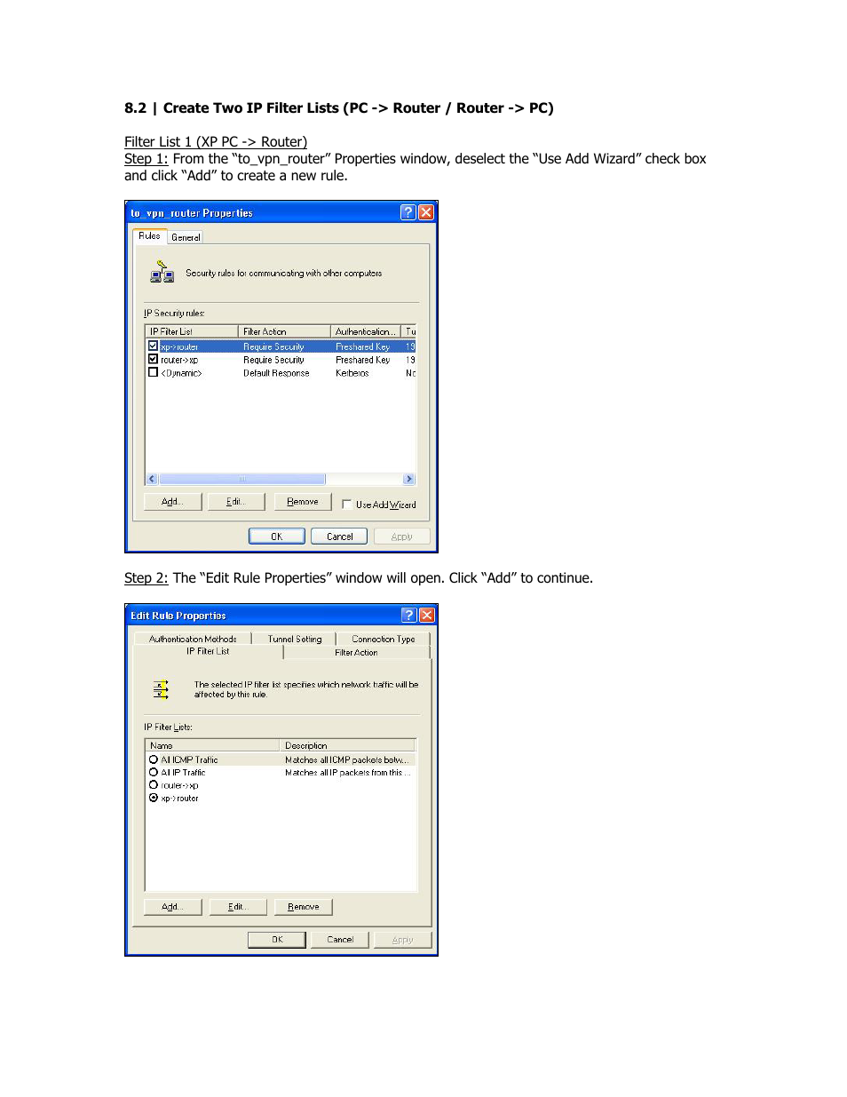 Create two ip filter lists | SMC Networks SMC Barricade Plus SMCBR18VPN User Manual | Page 49 / 73