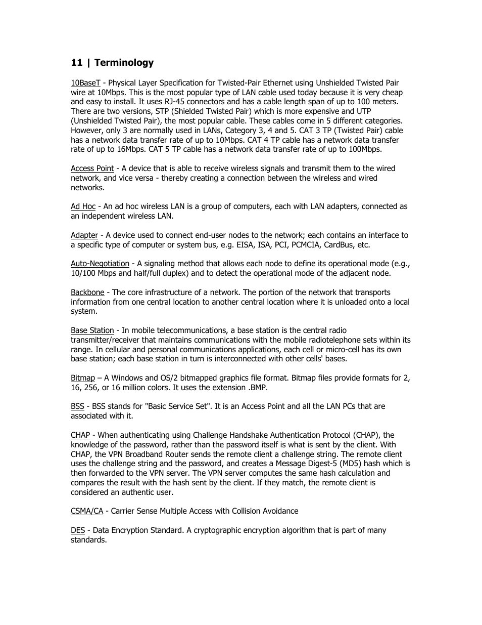 Terminology | SMC Networks SMC Barricade Plus SMCBR18VPN User Manual | Page 68 / 73