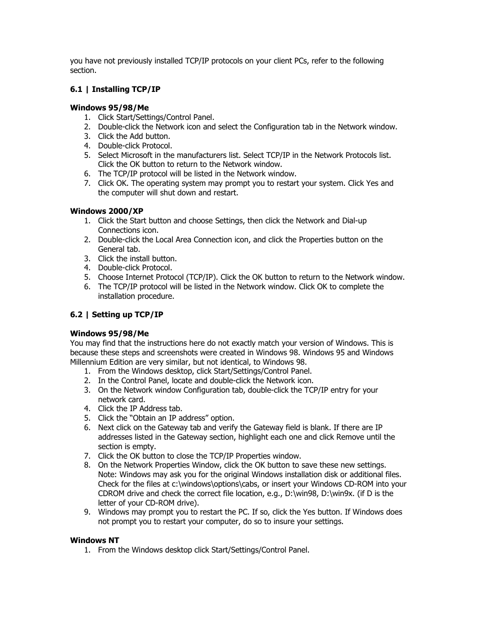 Installing tcp/ip, Setting up tcp/ip | SMC Networks SMC Barricade Plus SMCBR18VPN User Manual | Page 9 / 73