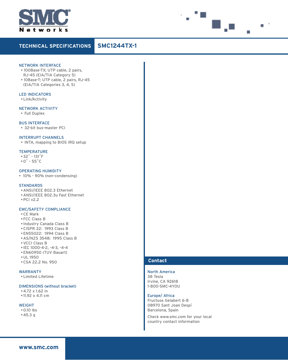 SMC Networks EZ Card 10/100 SMC1244TX-1 User Manual | Page 2 / 2