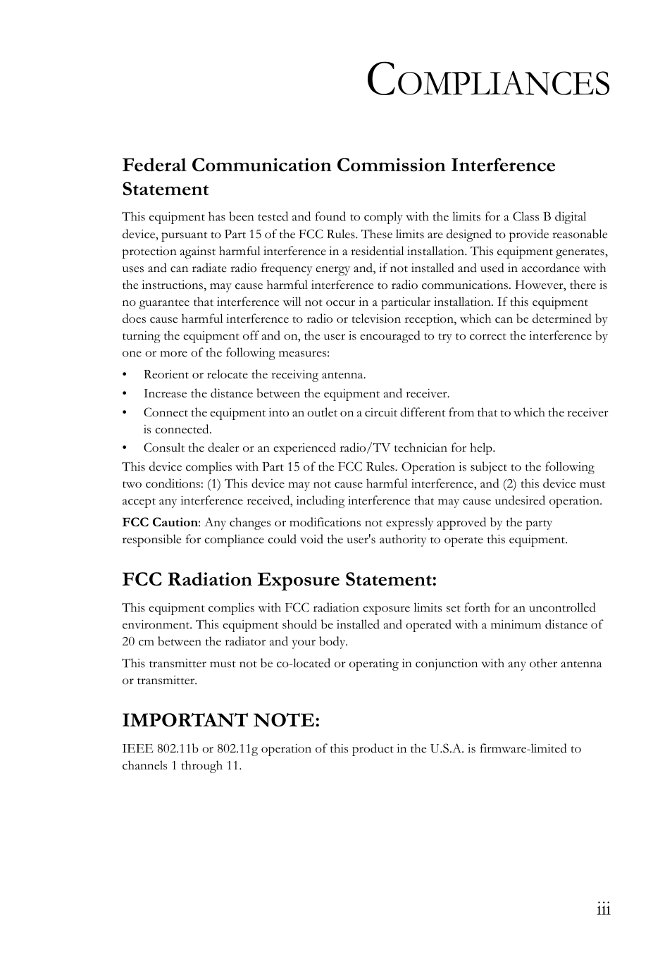 Ompliances | SMC Networks EZ-Connect SMCWIPCAM-G User Manual | Page 4 / 122