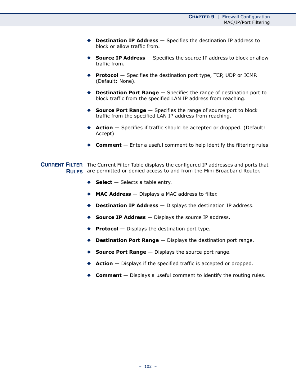 Current filter rules | SMC Networks SMCWBR11S-N User Manual | Page 102 / 137