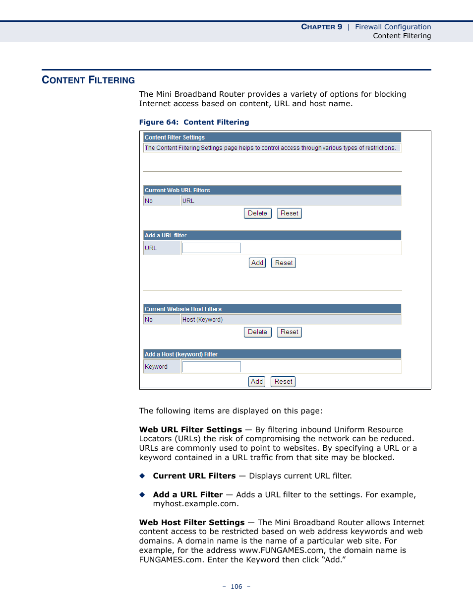 Content filtering, Figure 64: content filtering | SMC Networks SMCWBR11S-N User Manual | Page 106 / 137