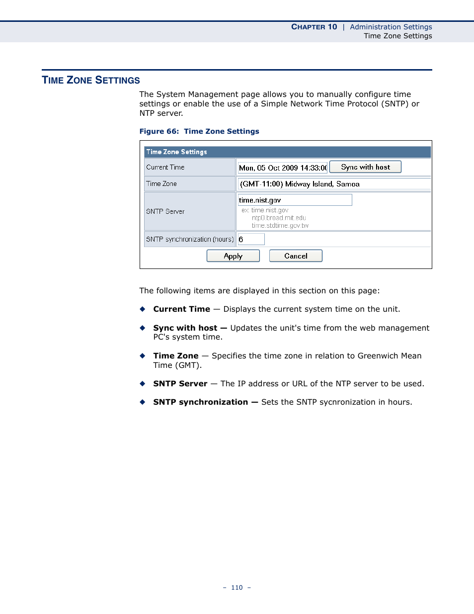 Time zone settings, Figure 66: time zone settings | SMC Networks SMCWBR11S-N User Manual | Page 110 / 137