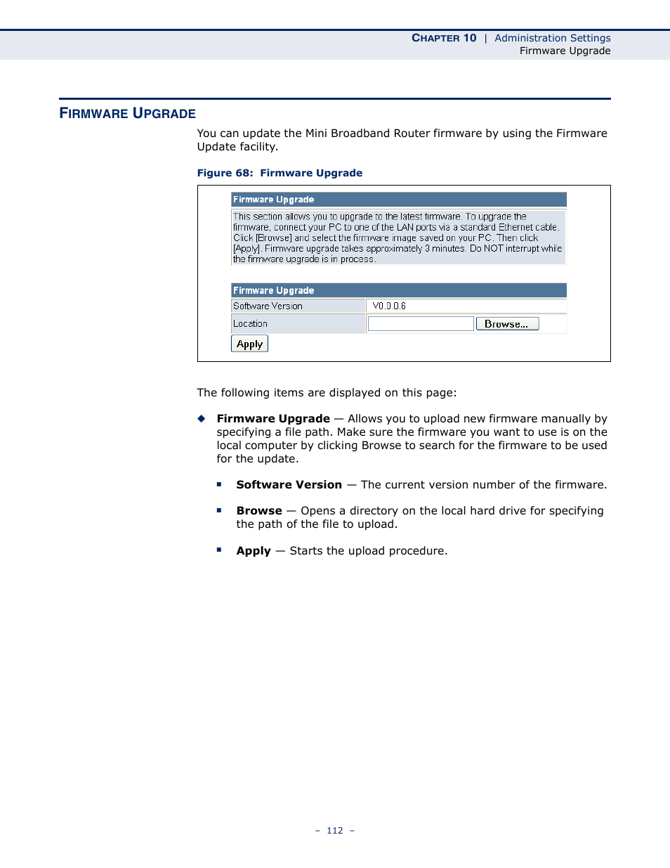 Firmware upgrade, Figure 68: firmware upgrade | SMC Networks SMCWBR11S-N User Manual | Page 112 / 137