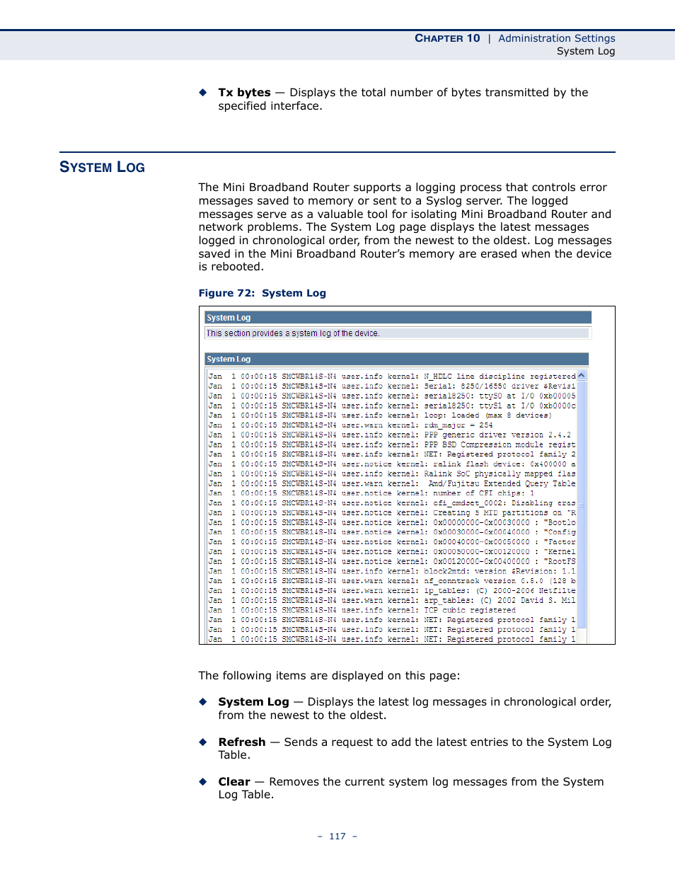 System log, Figure 72: system log | SMC Networks SMCWBR11S-N User Manual | Page 117 / 137