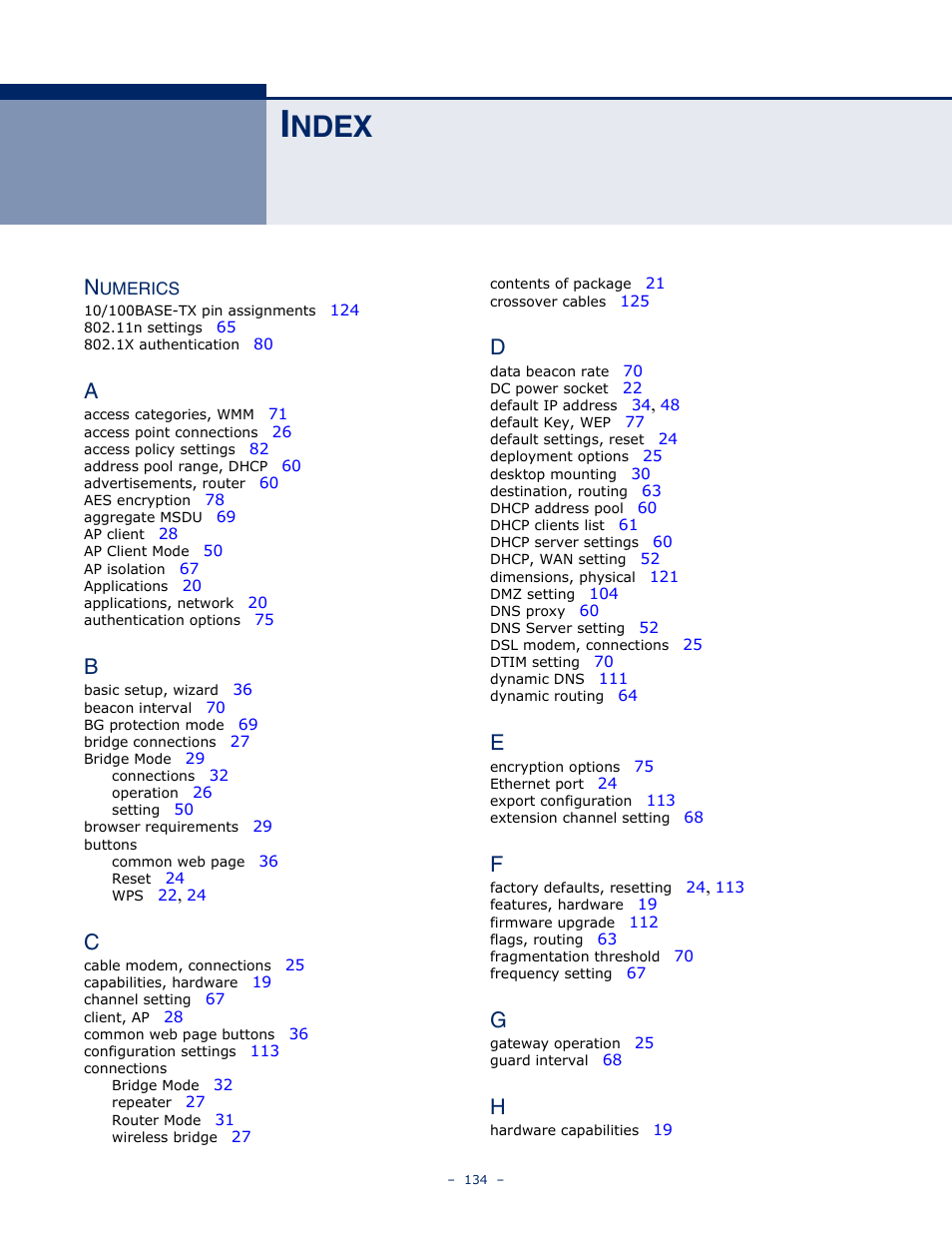 Index, Ndex | SMC Networks SMCWBR11S-N User Manual | Page 134 / 137