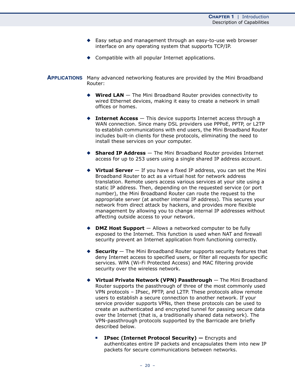 Applications, Applications 20 | SMC Networks SMCWBR11S-N User Manual | Page 20 / 137