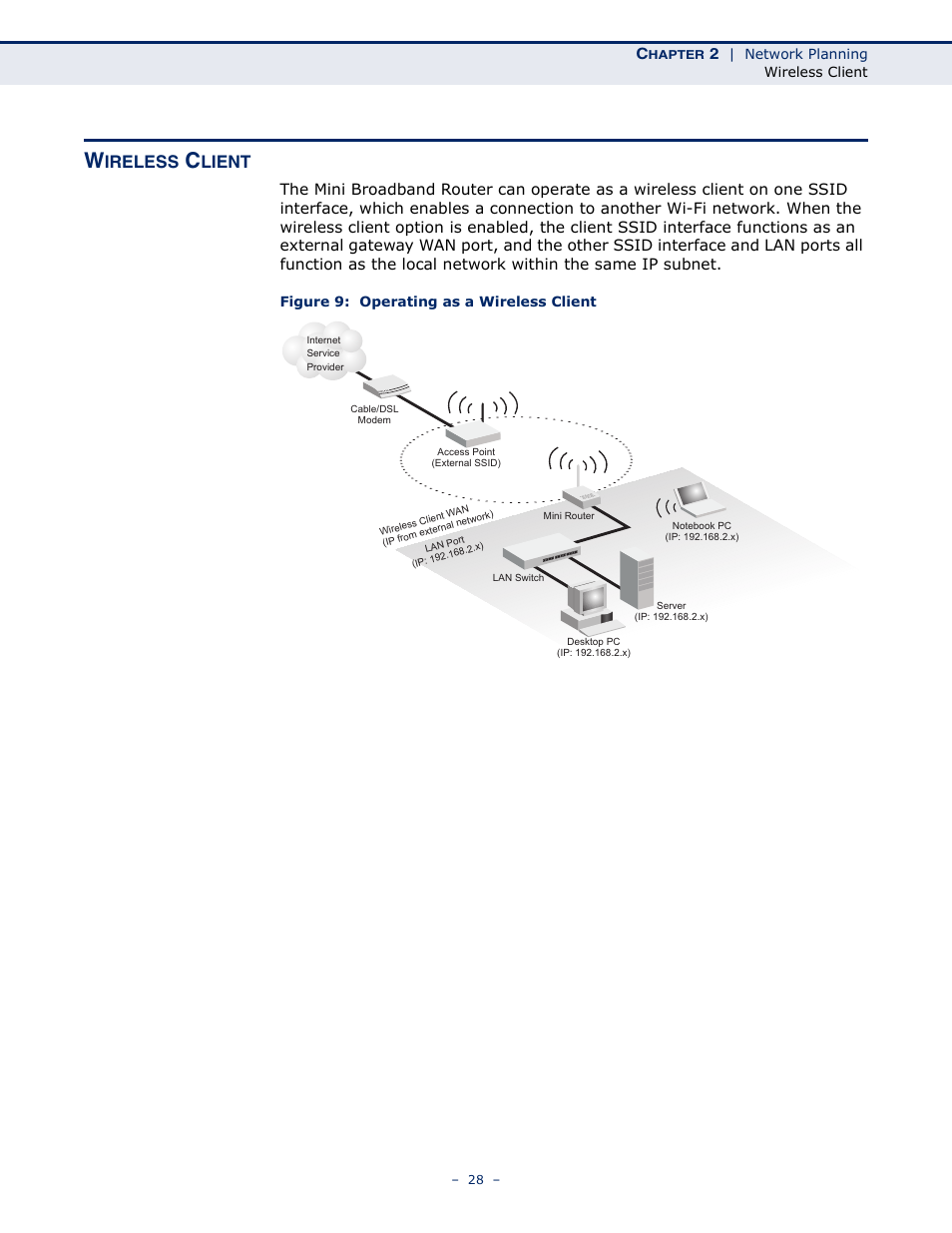 Wireless client, Figure 9: operating as a wireless client, Ireless | Lient | SMC Networks SMCWBR11S-N User Manual | Page 28 / 137