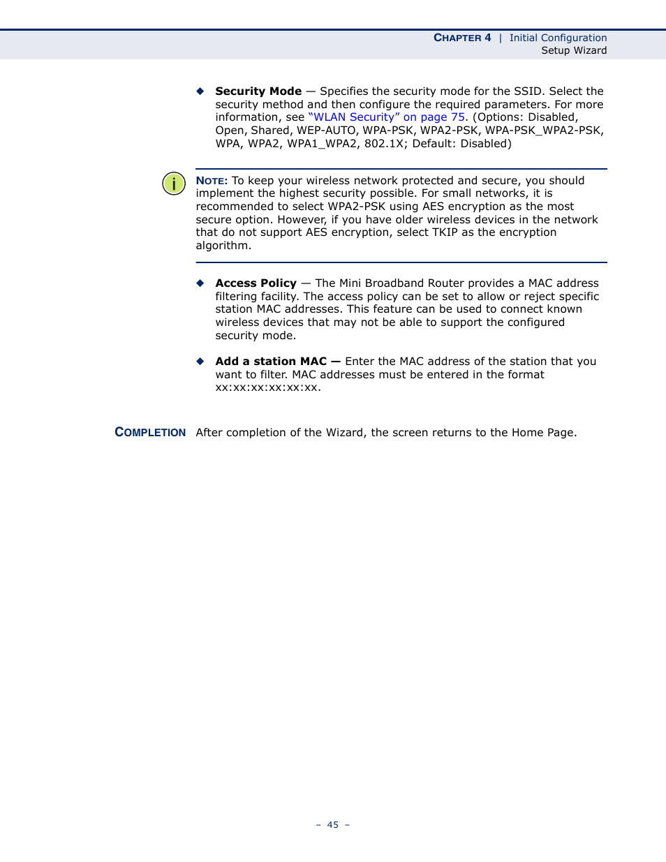 Completion, Completion 45 | SMC Networks SMCWBR11S-N User Manual | Page 45 / 137