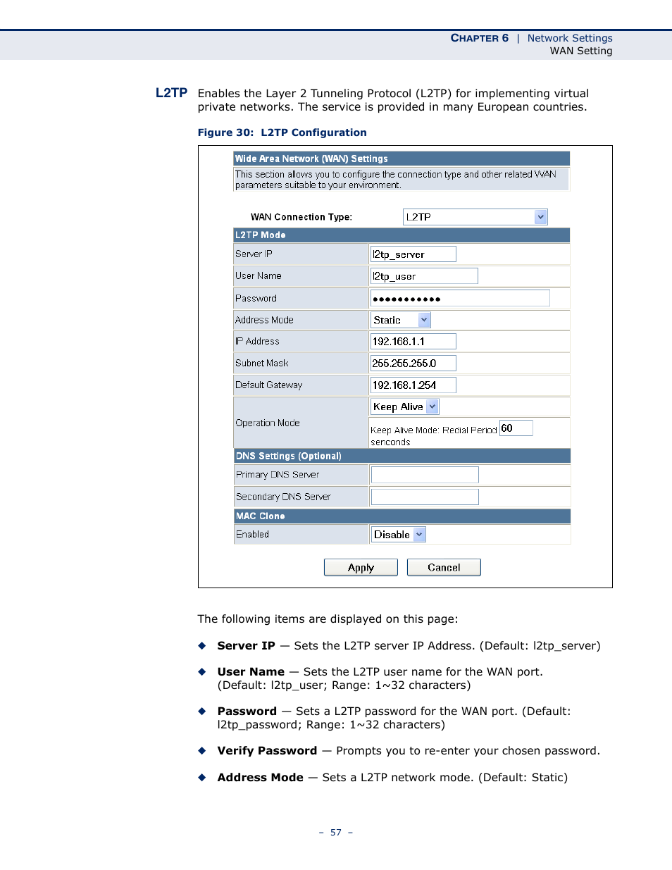 L2tp, Figure 30: l2tp configuration | SMC Networks SMCWBR11S-N User Manual | Page 57 / 137