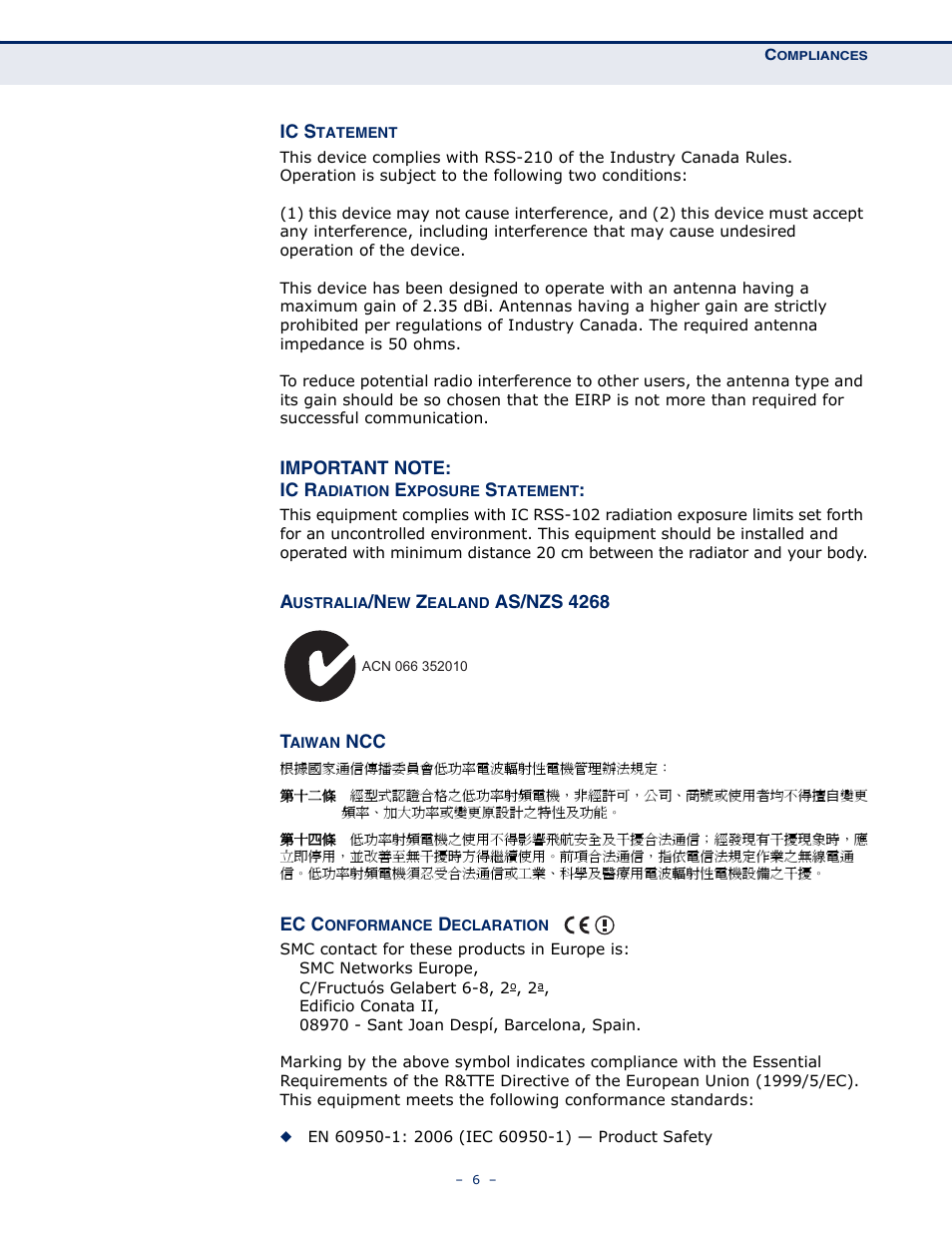 SMC Networks SMCWBR11S-N User Manual | Page 6 / 137