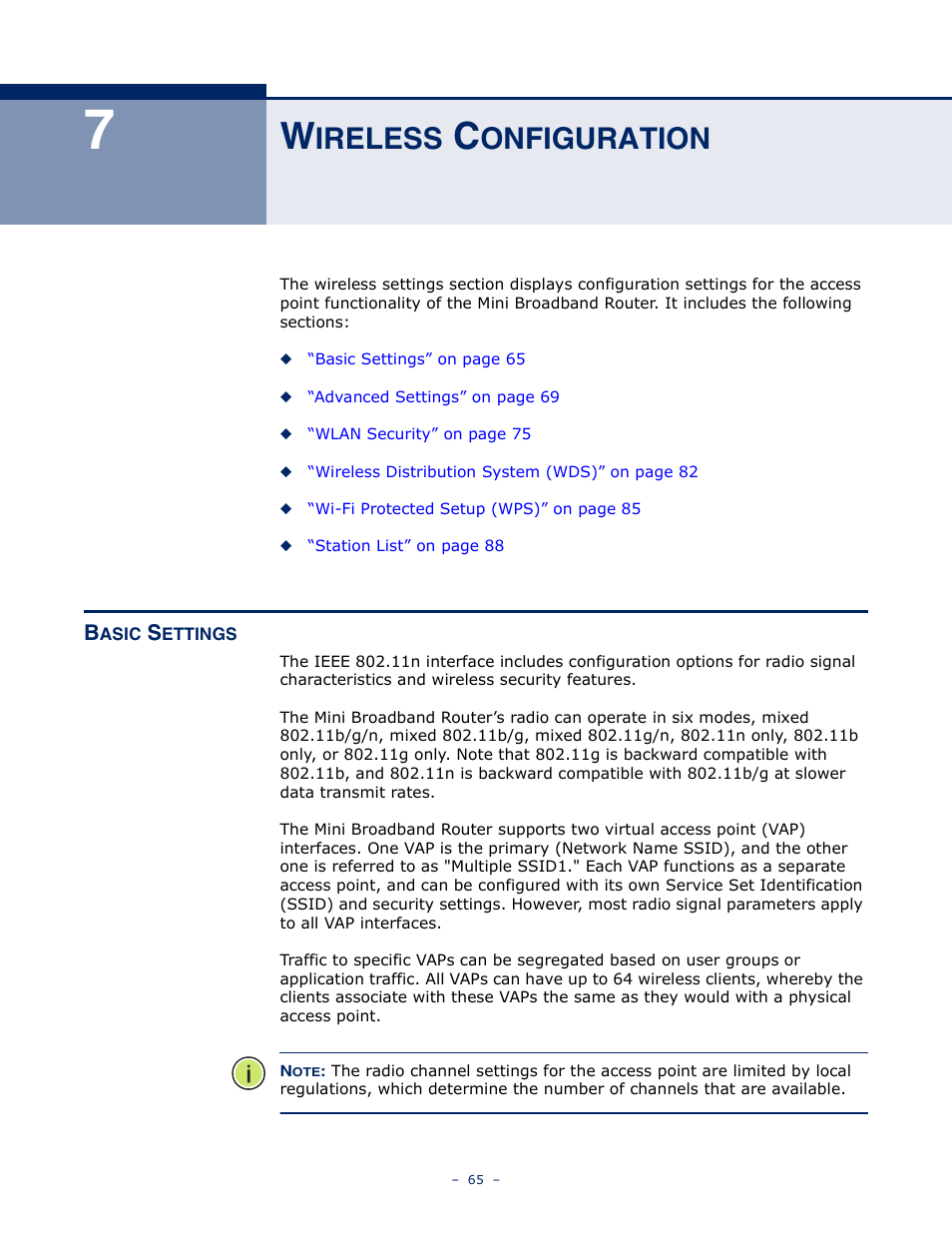 Wireless configuration, Basic settings, Ireless | Onfiguration | SMC Networks SMCWBR11S-N User Manual | Page 65 / 137