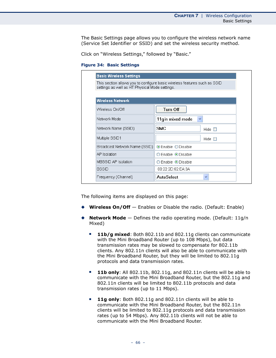 Figure 34: basic settings | SMC Networks SMCWBR11S-N User Manual | Page 66 / 137