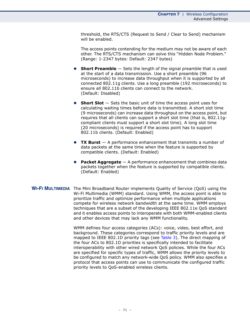 Wi-fi multimedia | SMC Networks SMCWBR11S-N User Manual | Page 71 / 137