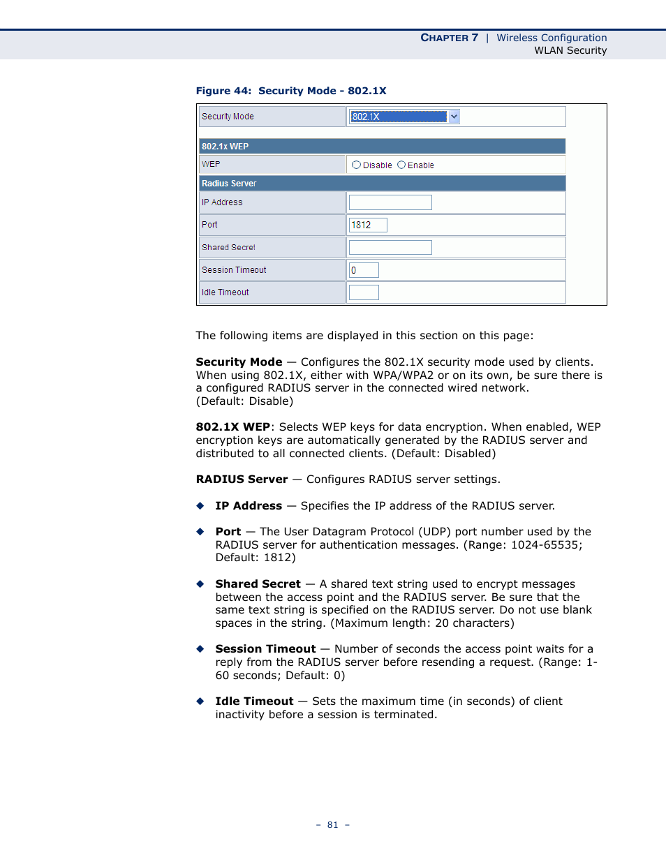 Figure 44: security mode - 802.1x | SMC Networks SMCWBR11S-N User Manual | Page 81 / 137