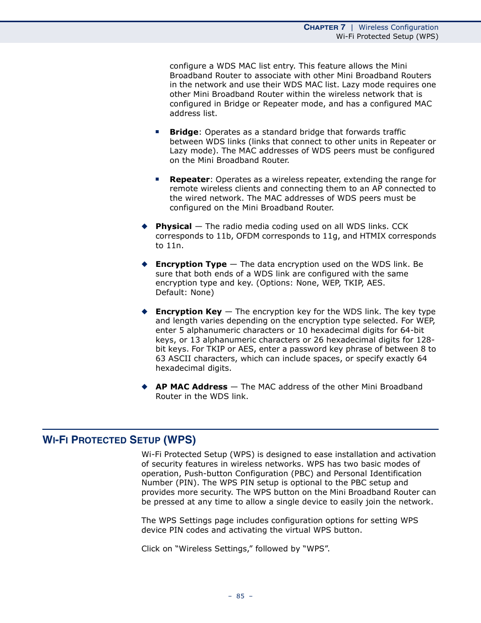 Wi-fi protected setup (wps), Wps) | SMC Networks SMCWBR11S-N User Manual | Page 85 / 137