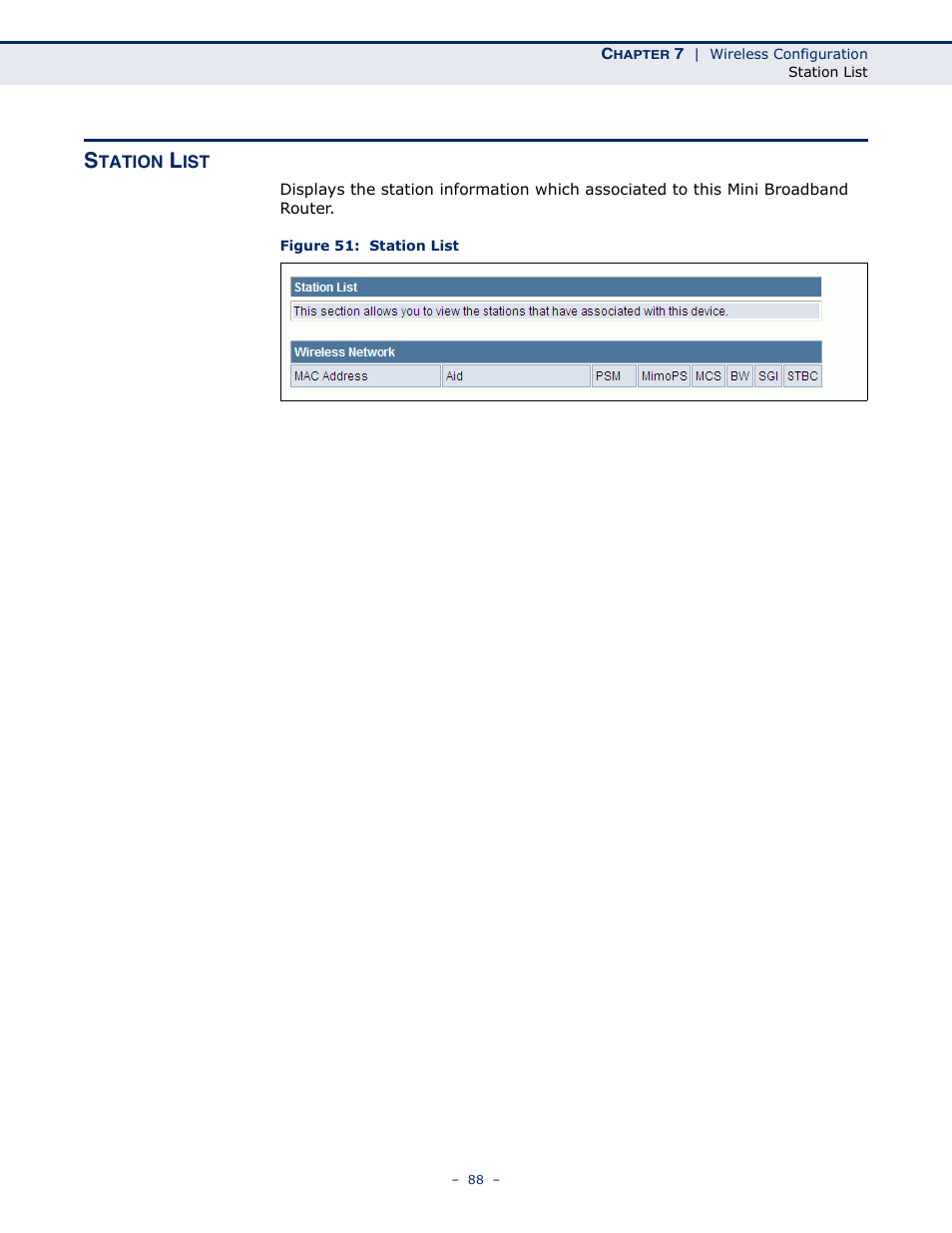 Station list, Figure 51: station list | SMC Networks SMCWBR11S-N User Manual | Page 88 / 137