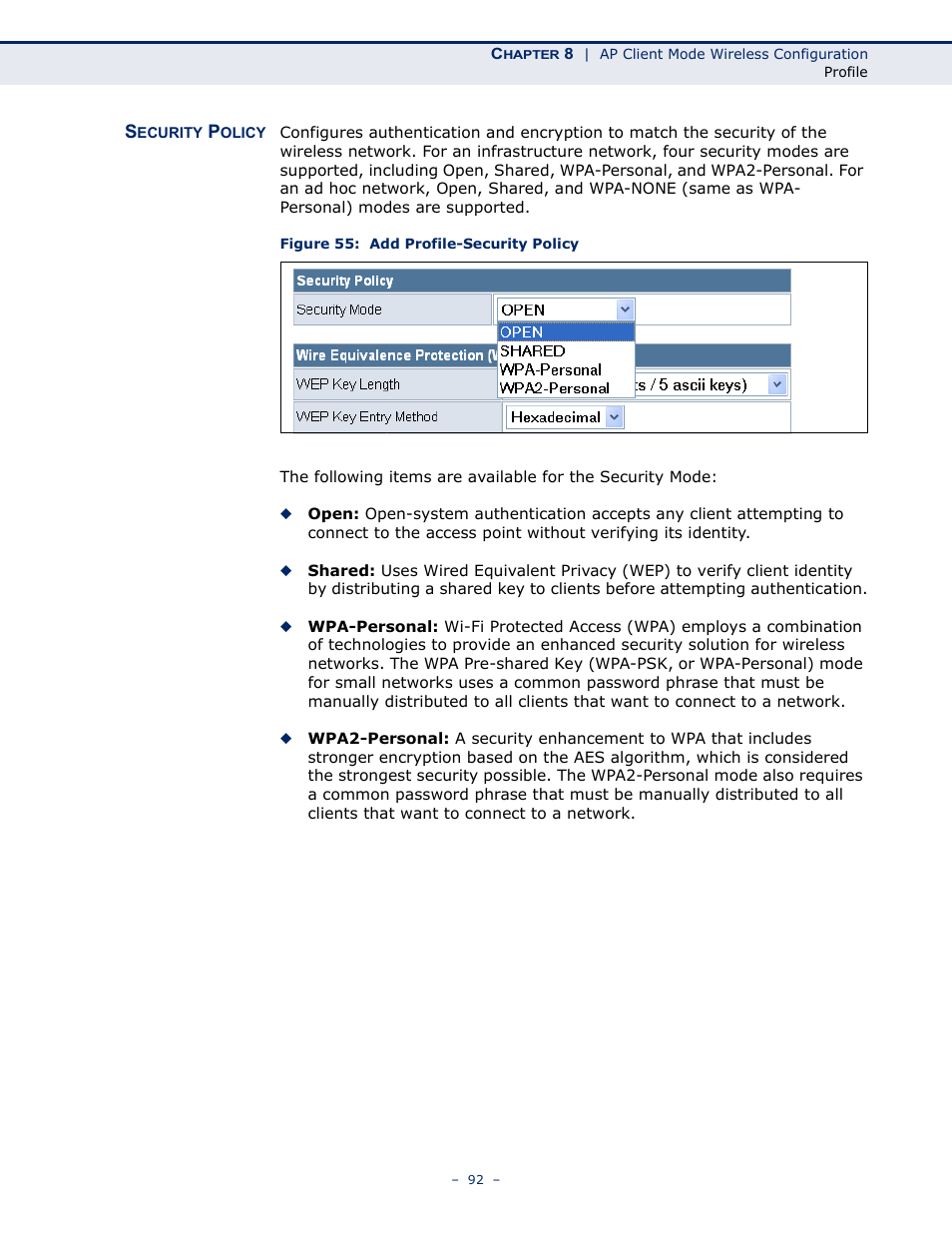 Security policy, Figure 55: add profile-security policy | SMC Networks SMCWBR11S-N User Manual | Page 92 / 137