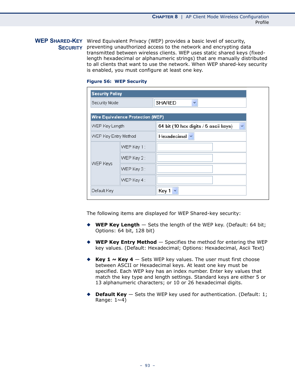 Wep shared-key security, Figure 56: wep security | SMC Networks SMCWBR11S-N User Manual | Page 93 / 137