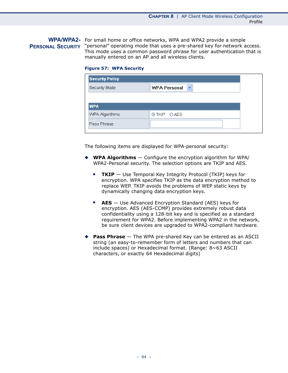 Wpa/wpa2- personal security, Wpa/wpa2-personal security, Figure 57: wpa security | SMC Networks SMCWBR11S-N User Manual | Page 94 / 137