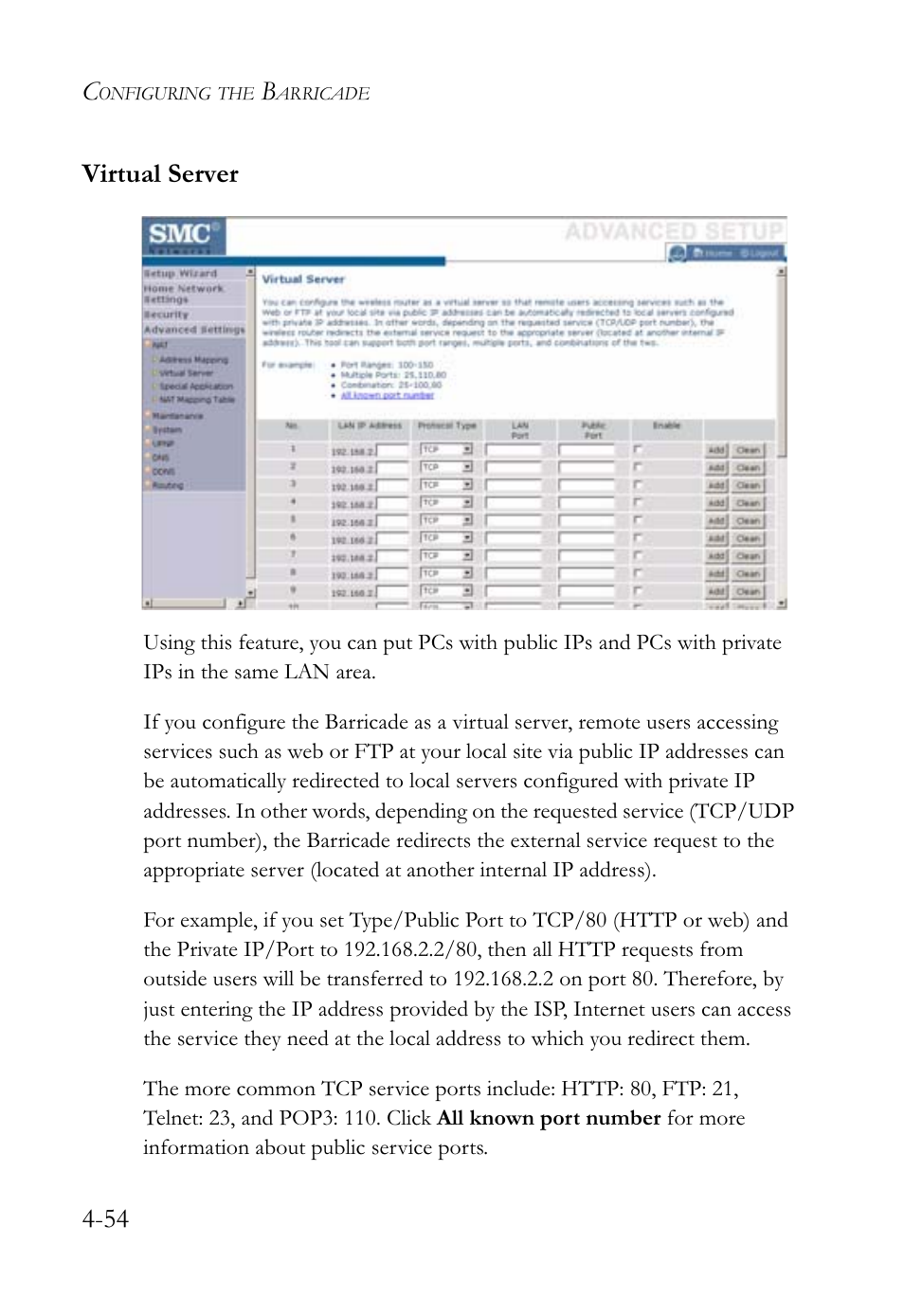 54 virtual server | SMC Networks SMCWBR14-G2 User Manual | Page 100 / 132