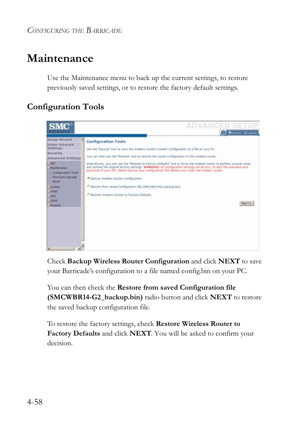 Maintenance | SMC Networks SMCWBR14-G2 User Manual | Page 104 / 132