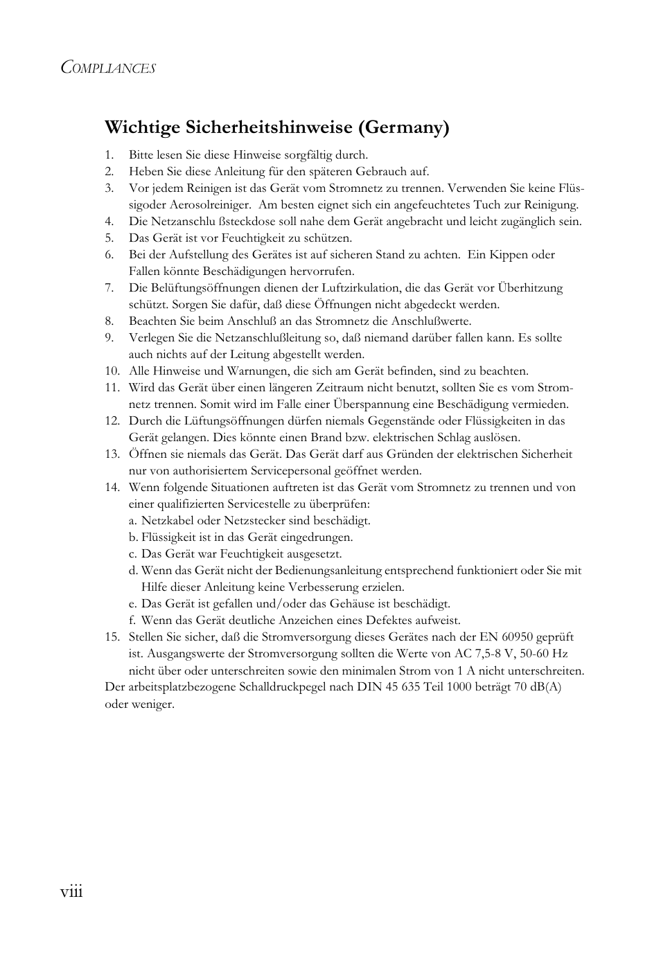 Viii wichtige sicherheitshinweise (germany) | SMC Networks SMCWBR14-G2 User Manual | Page 12 / 132