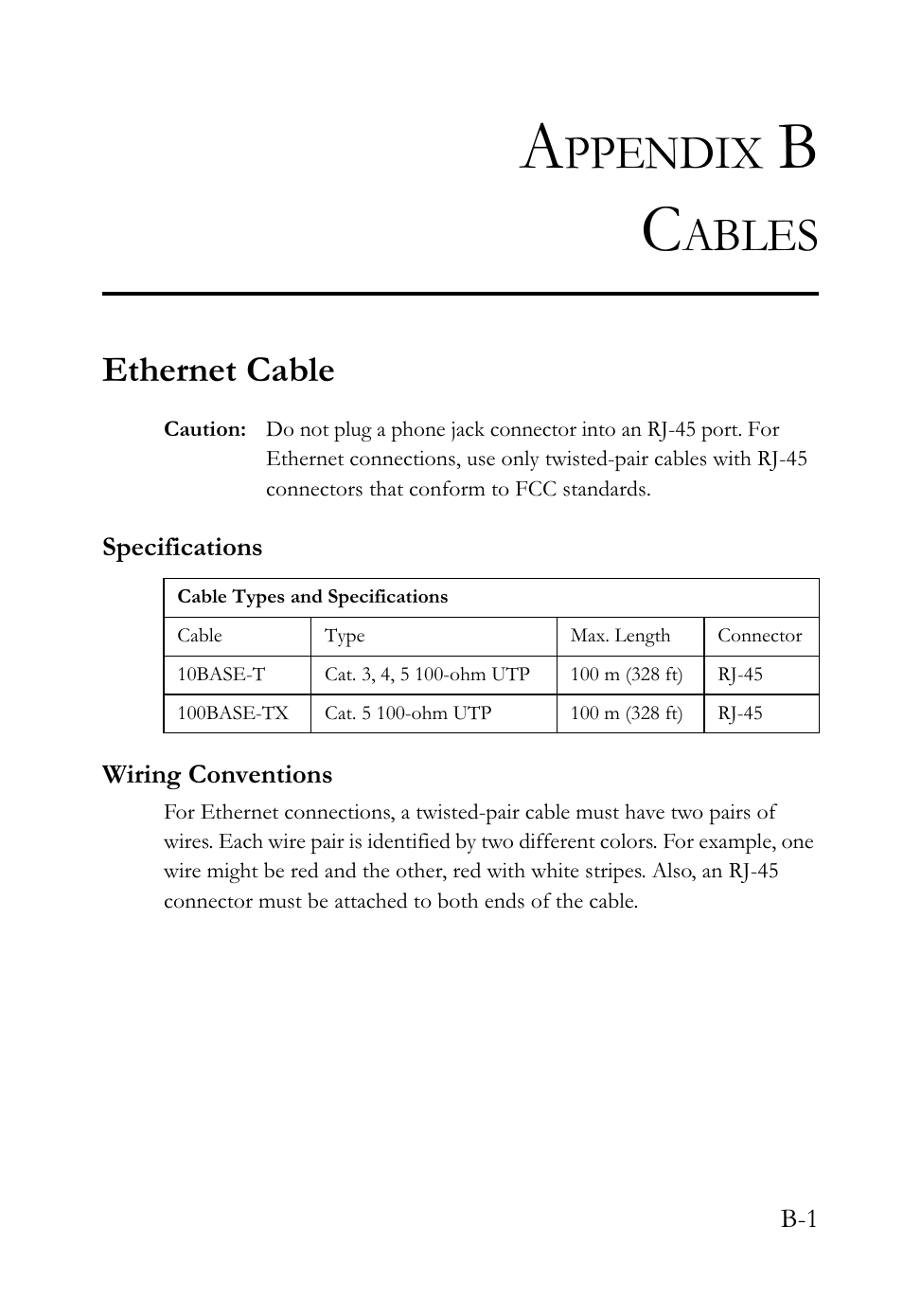 Ppendix, Ables, Ethernet cable | SMC Networks SMCWBR14-G2 User Manual | Page 123 / 132