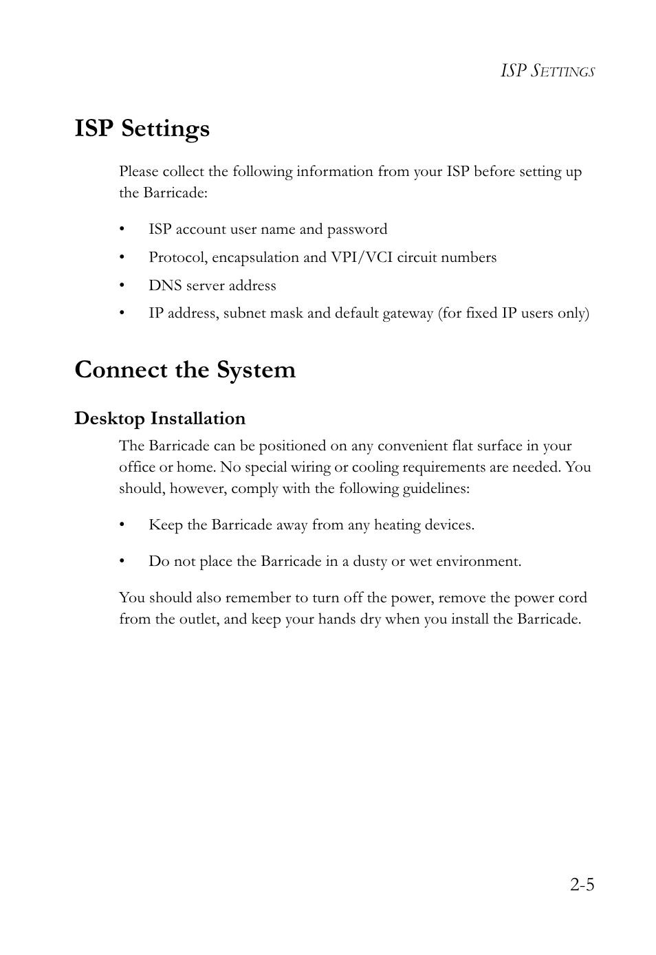 Isp settings, Connect the system | SMC Networks SMCWBR14-G2 User Manual | Page 25 / 132