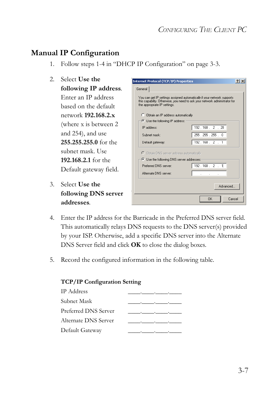 Pc 3-7 manual ip configuration | SMC Networks SMCWBR14-G2 User Manual | Page 35 / 132