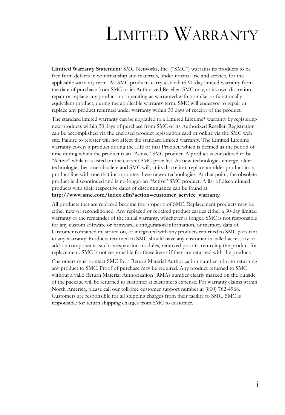 Imited, Arranty | SMC Networks SMCWBR14-G2 User Manual | Page 5 / 132