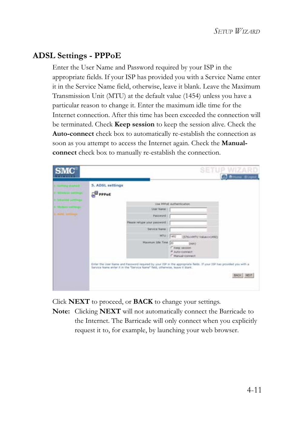 11 adsl settings - pppoe | SMC Networks SMCWBR14-G2 User Manual | Page 57 / 132