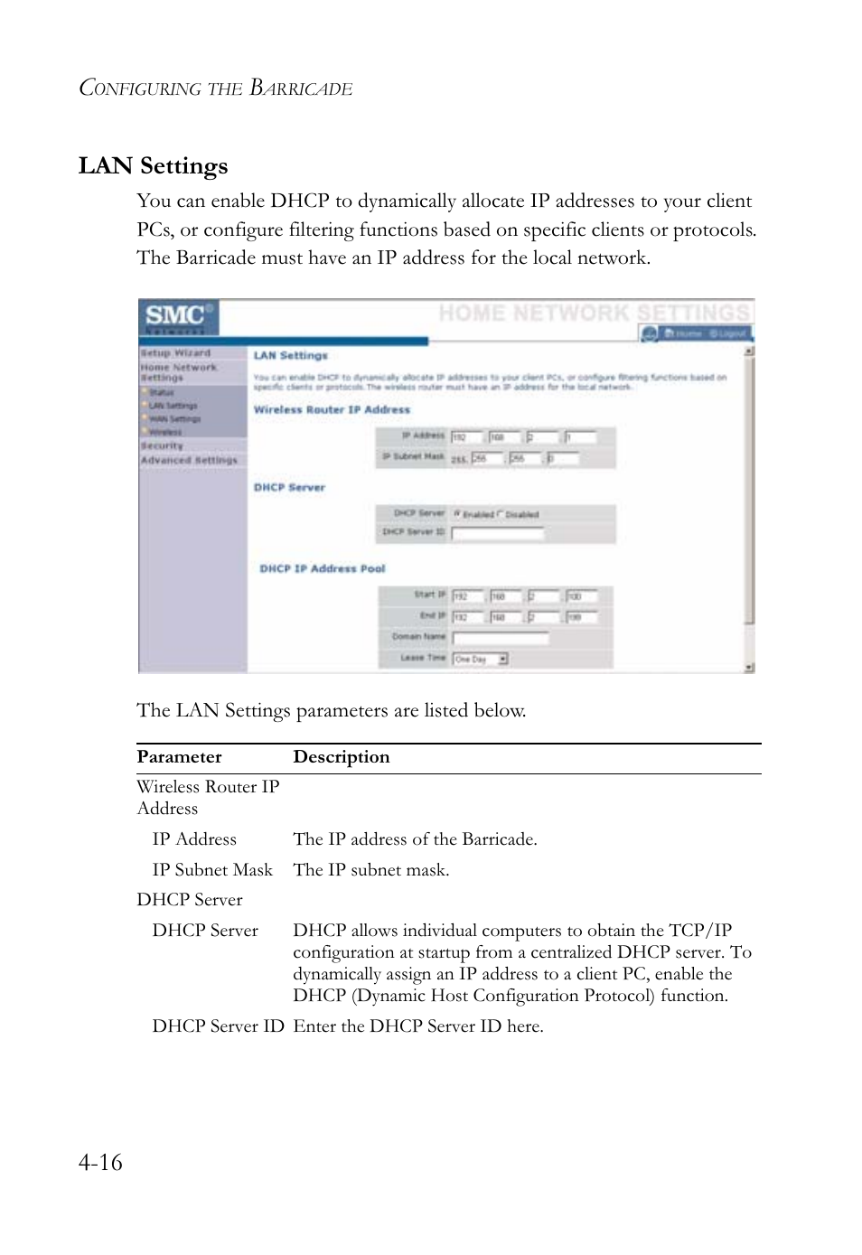 16 lan settings | SMC Networks SMCWBR14-G2 User Manual | Page 62 / 132