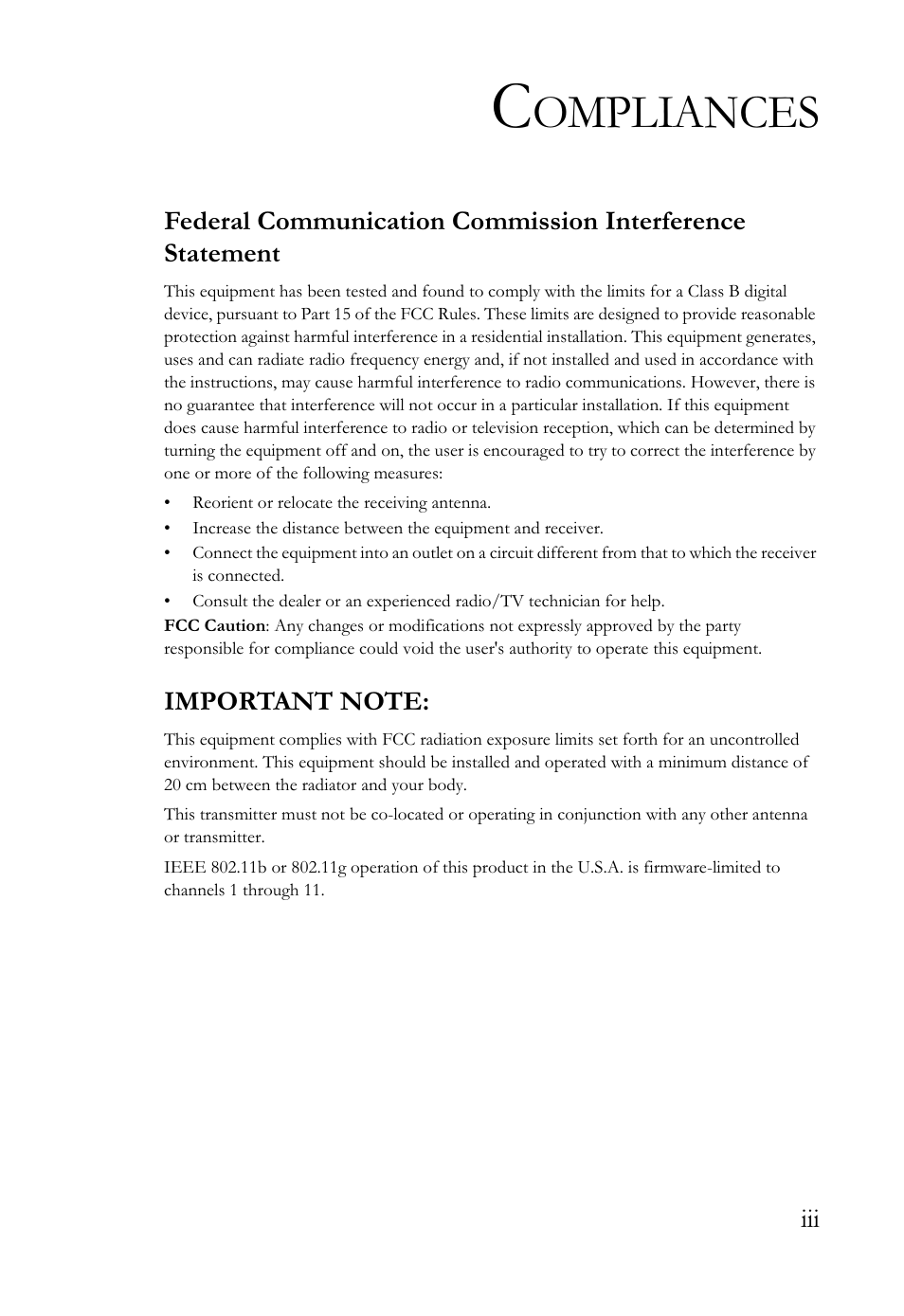 Ompliances | SMC Networks SMCWBR14-G2 User Manual | Page 7 / 132