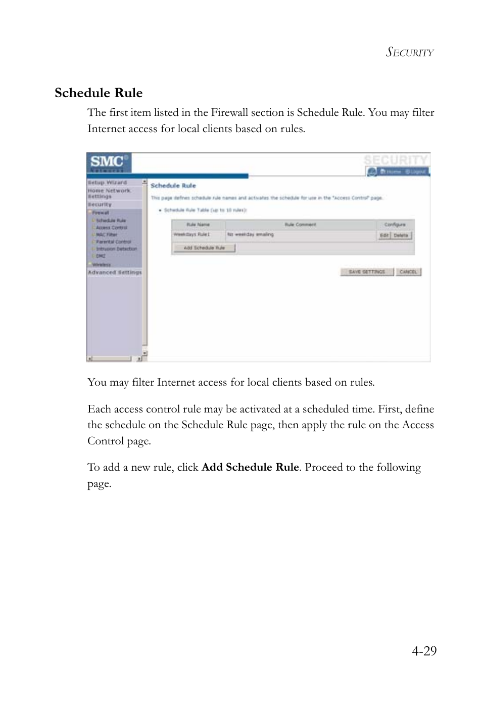 29 schedule rule | SMC Networks SMCWBR14-G2 User Manual | Page 75 / 132