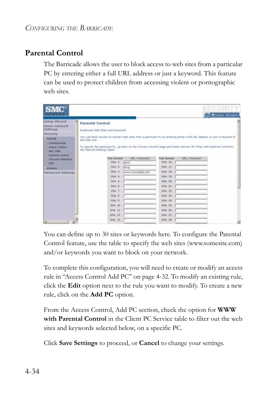 34 parental control | SMC Networks SMCWBR14-G2 User Manual | Page 80 / 132