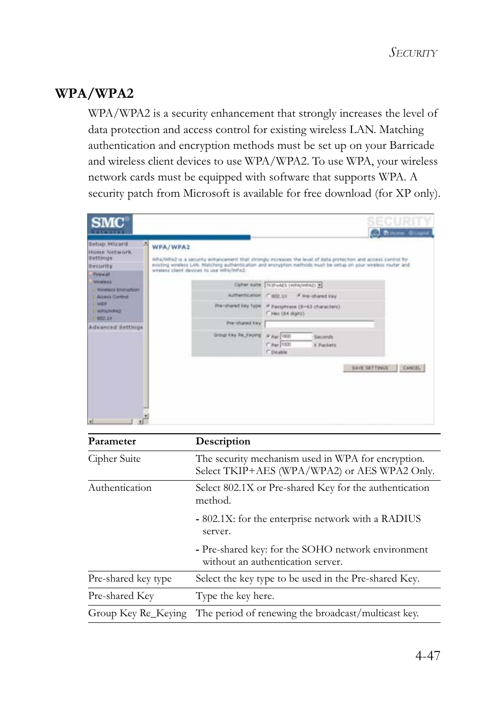 47 wpa/wpa2 | SMC Networks SMCWBR14-G2 User Manual | Page 93 / 132