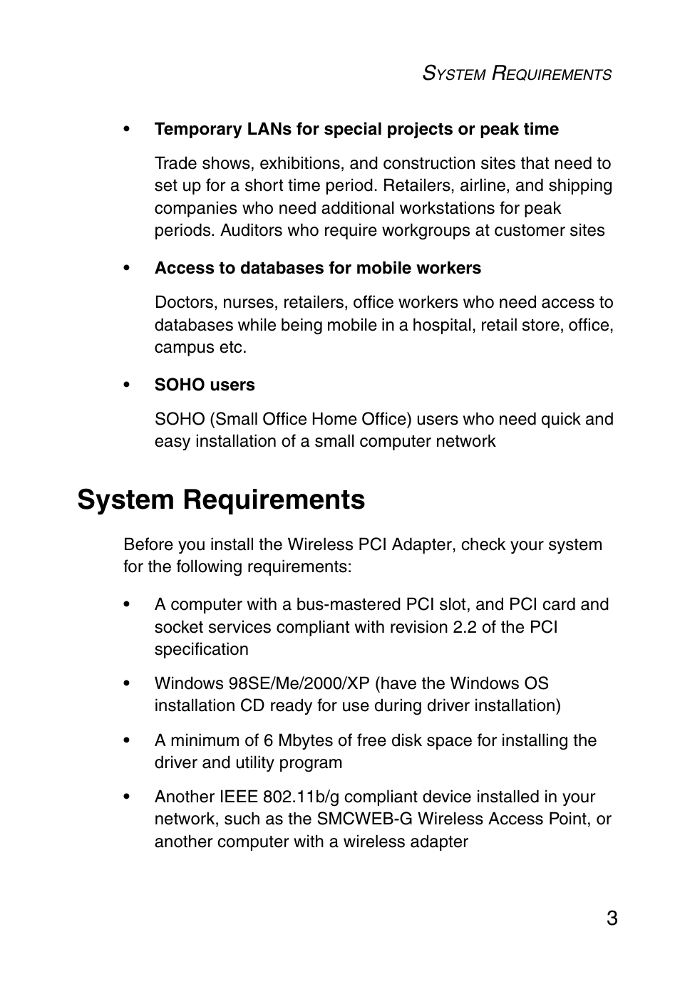 System requirements | SMC Networks SMC EZ Connect g SMCWPCI-G User Manual | Page 13 / 50