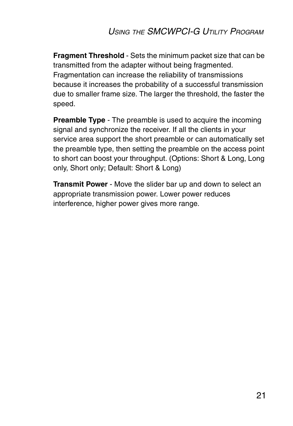 Smcwpci-g u | SMC Networks SMC EZ Connect g SMCWPCI-G User Manual | Page 31 / 50