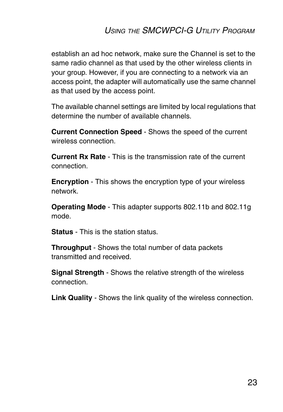 Smcwpci-g u | SMC Networks SMC EZ Connect g SMCWPCI-G User Manual | Page 33 / 50