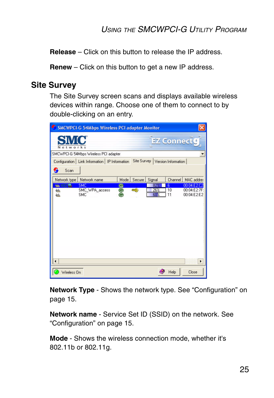 Site survey, Smcwpci-g u | SMC Networks SMC EZ Connect g SMCWPCI-G User Manual | Page 35 / 50