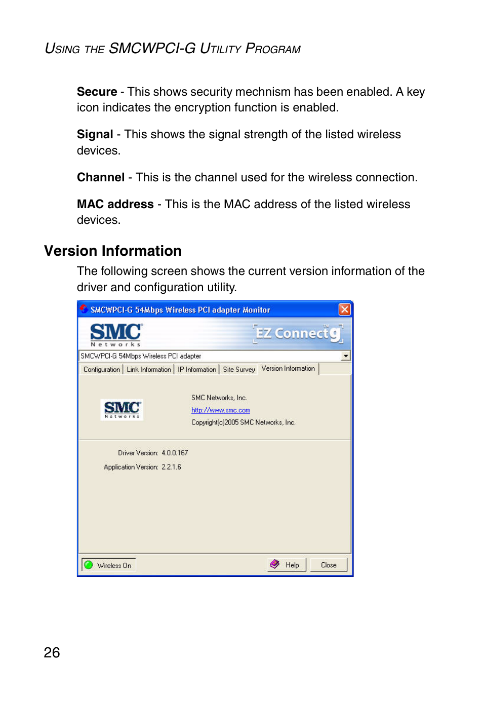 Version information, Smcwpci-g u | SMC Networks SMC EZ Connect g SMCWPCI-G User Manual | Page 36 / 50