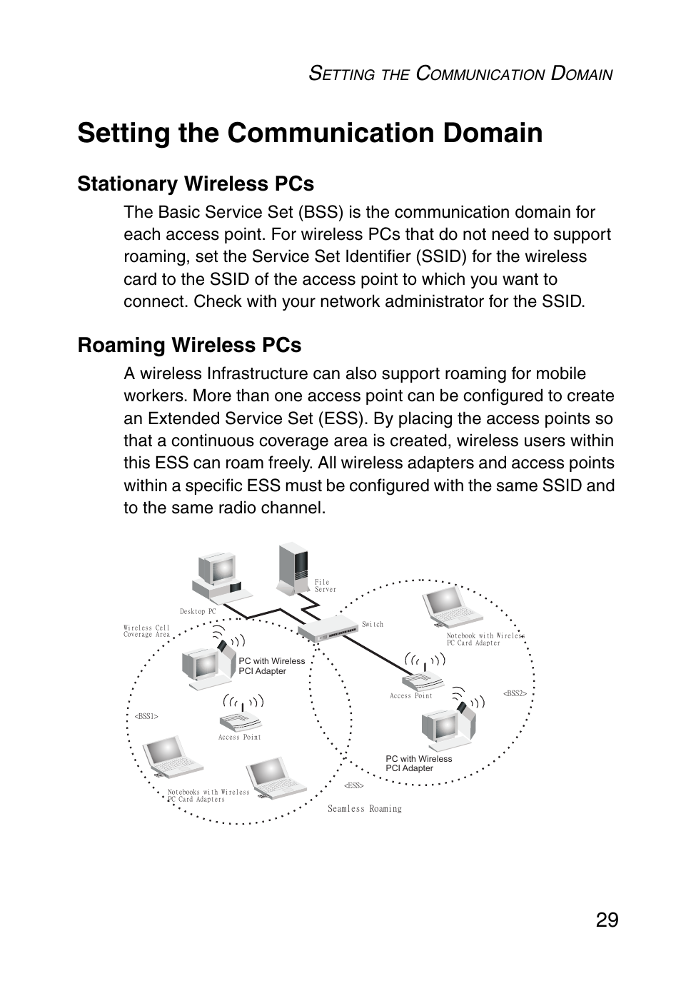 Setting the communication domain, Stationary wireless pcs, Roaming wireless pcs | Stationary wireless pcs roaming wireless pcs | SMC Networks SMC EZ Connect g SMCWPCI-G User Manual | Page 39 / 50